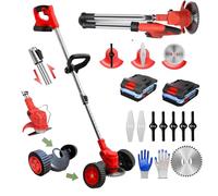 Hooha Decespugliatore pieghevole da 21 V, con batteria e ruote, con ruota scorrevole ausiliaria e 2 batterie da 2,0 Ah, tagliaerba con 3 diverse lame, lunghezza regolabile per erba, giardini, cespugli