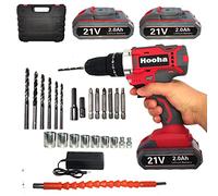 Hooha Kku-Trapano avvitatore - 21 V con batteria e caricabatterie, set di trapani a percussione per casa, trapano avvitatore a regolazione continua della velocità, trapano elettrico Combo Kit