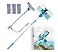 Hooha Spazzola telescopica per lavavetri, 2 in 1, con asta a U, estrattore e rivestimento in microfibra, asta telescopica estensibile da 69 a 145 cm, per finestre e vetro