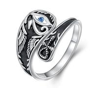 HOOHWE Anello aperto regolabile in argento Sterling 925 con occhio di Horus per donne anelli malocchio croce cucchiaio anello gioielli vintage regalo per donne uomini