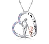 HOOHWE Collana con ciondolo a forma di padre e figlie, in argento Sterling 925, con ciondolo a forma di cuore, per papà, figlia, regalo di compleanno per donne e ragazze, 18 inches, Argento sterling