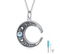 HOOHWE Collana con urna di luna per cenere, in argento Sterling 925 placcato a mezzaluna, con ciondolo a forma di luna, a forma di luna, con ciondolo a forma di luna, per donne, luna, gioiello con