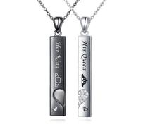 HOOHWE Coppia di collane per lui, in argento Sterling 925, collana abbinata per coppie, regalo di San Valentino, incisione il vostro re la sua regina, regalo romantico, Argento sterling