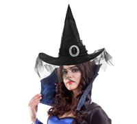 Hooin Cappello da strega/stregone di Halloween con velo. Cappello da festa classico per costume da strega. (Nero)
