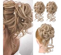 HOOJIH 2 extension per chignon disordinato, con viticci, ondulati e ricci, per coda di cavallo, da donna, HB010 Dasiy, biondo medio