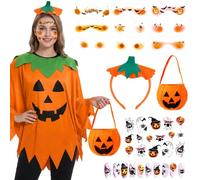 Hook Costume da zucca da donna, 3 pezzi, vestito da zucca di Halloween | Fascia per capelli e borsa per caramelle, divertente costume da donna per adulti e ragazze, travestimento per Halloween e