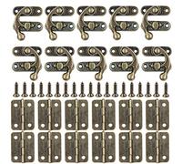 Hook in stile antico con chiusura a gancio, stile retrò, per sinistra/destra, 10 pezzi ganci di bloccaggio anticati,ganci di bloccaggio+12 pezzi piccole cerniere con viti,perfetto per scatola di legno