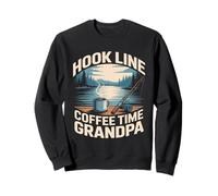 Hook Line Coffee Time Nonno Pesca Mattina Lago Felpa