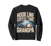 Hook Line Coffee Time Nonno Pesca Mattina Lago Felpa