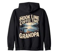 Hook Line Coffee Time Nonno Pesca Mattina Lago Felpa con Cappuccio