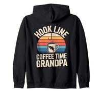 Hook Line Coffee Time Nonno Pesca Mattina Lago Felpa con Cappuccio
