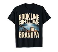 Hook Line Coffee Time Nonno Pesca Mattina Lago Maglietta