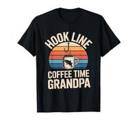 Hook Line Coffee Time Nonno Pesca Mattina Lago Maglietta