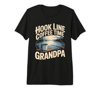 Hook Line Coffee Time Nonno Pesca Mattina Lago Maglietta Premium