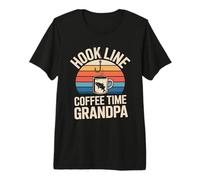 Hook Line Coffee Time Nonno Pesca Mattina Lago Maglietta Premium
