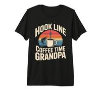 Hook Line Coffee Time Nonno Pesca Mattina Lago Maglietta Premium
