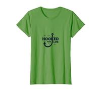 Hooked for Life Fishing Enthusiast Graphic, Pesca Maglietta, Donna, Erba, 3XL
