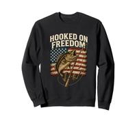 Hooked on Freedom Bass Fishing Bandiera USA Felpa