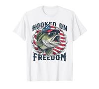 Hooked on Freedom Fishing 4 luglio USA Maglietta