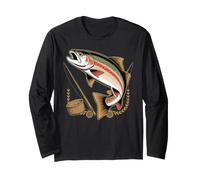 Hooked on Trout Fly Fishing Angler Fishing Pun Maglia a Manica