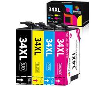 Hookink 34XL Cartucce Compatibil per Cartucce Epson 34 XL per Workforce Pro WF-3720 WF-3725 WF-3720DWF WF-3725DWF (4-Pezzi, Nero Ciano Magenta Giallo)