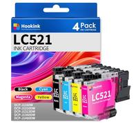 Hookink Confezione da 4 cartucce LC521 compatibili con cartucce d'inchiostro Brother LC521 LC-521, compatibili con stampanti Brother DCP-J1260W DCP-J1310DW DCP-J1313DW DCP-J1360DW DCP-J1460DW (BCMY)