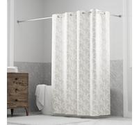 Hookless It's A Snap! Jacquard Shower Curtain, 3-in-1 Curtain Includes Fabric Shower Curtain with Flex-On Rings & Fabric Liner with Magnets, 71" x 74", Botanical Arboretum Print, Beige