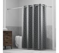 Hookless It's a Snap! - Tenda da doccia in jacquard, 3 in 1, include tenda da doccia in tessuto con anelli flessibili e fodera in tessuto con magneti, 180 x 188 cm, stampa con foglie botaniche, grigio