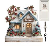 Hooks Key: Cartello di benvenuto per le vacanze 30x28 cm, scaffale a forma di casa in legno, organizzatore hangable 2d con ganci decorativi | elegante accessorio da parete per l'ingresso alla casa e