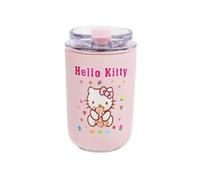 HOOKTA Kitty Cinnamon - Borraccia da 280 ml, a prova di perdite, con cannuccia, in acciaio inox, per lavoro, viaggi, attività all'aperto, scuola (rosa)