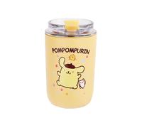HOOKTA Kitty Purin - Borraccia da 280 ml, a prova di perdite, con cannuccia, in acciaio inox, per lavoro, viaggi, attività all'aperto, scuola (giallo)