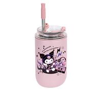 HOOKTA Kuromi - Borraccia da 280 ml, a prova di perdite, con cannuccia, in acciaio inox, per lavoro, viaggi, attività all'aperto, scuola (rosa e nero)