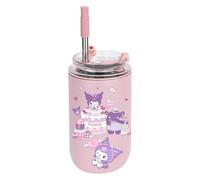 HOOKTA Kuromi - Borraccia da 280 ml, a prova di perdite, con cannuccia, in acciaio inox, per lavoro, viaggi, attività all'aperto, scuola (rosa e viola)