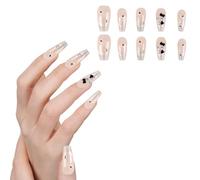 HOOKTA Pack of 10 Kitty Cat Press on Nails, Pink Cat Press on Nails with 3D Star Diamond Nail Charms Design for Women and Girls Nail Art Decorazioni (M) (L)