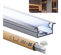 HOOLED Profilo Alluminio per Strisce LED 2m x 25 pezzi, per cartongesso, Profilo LED Dimensioni 19,7 x 10mm, adatto per tutte le strisce fino a 15,5mm, Con diffusore luminoso in PC e clip di montaggio