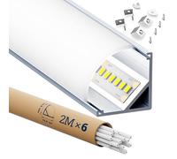 HOOLED Profilo Alluminio per Strisce LED 2m x 6pz, Angolo di 45 Gradi Profili LED Dimensioni 15.8mm x 15.8mm, Con coperchio in PC opaco e lattiginoso, Supporta Strisce da 10mm di larghezza