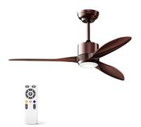 HOOLED Ventilatore da soffitto con luce DC Motore Brushless, 3 Lama Legno 50 inch, velocità del vento regolabile a 6 velocità con funzione di temporizzazione, luce LED regolabile in 3 colori