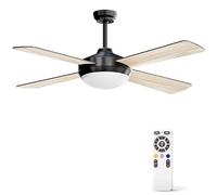 HOOLED Ventilatore da soffitto con luce DC motore brushless, 4 Lama 46 inch, velocità del vento regolabile a 6 velocità con funzione di temporizzazione, luce LED regolabile in 3 colori