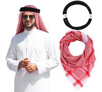 Hoolerry Arabo Shemagh Musulmano Keffiyeh Capo Wrap Sciarpa Arabo Tattico Deserto Copricapo con Corda Aqel Accessori Costume di Halloween, Rosso, taglia unica
