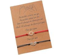 HOOLRZI 2 braccialetti eleganti a tema sole e luna, ornamento per gli amanti, realizzati con lega e cordoncino cerato, per uso quotidiano, design nero, Misura unica, come descritto