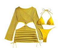 HOOLRZI 3 pezzi costume da bagno per le donne moda push up costume da bagno femminile set di costumi da bagno tinta unita costumi da bagno da donna costumi da bagno da donna costumi da bagno tinta