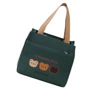 HOOLRZI Borsa della spesa in tela ricamata con orso, design riutilizzabile, spazioso scomparto con manici morbidi, borsa in tela essenziale, Verde scuro, One Size