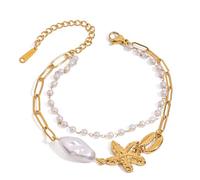 HOOLRZI Braccialetti regolabili con ciondoli a forma di stella marina con perle in acciaio inox, unisex, per uso quotidiano e regali, da indossare tutti i giorni, Misura unica, come descritto