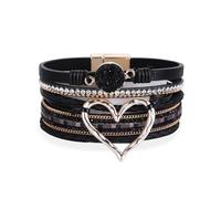 HOOLRZI Braccialetto da donna in stile bohomiano, in pelle, multistrato, a forma di cuore, accessorio da polso alla moda