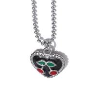 HOOLRZI Collana con ciondolo a forma di cuore con ciliegie che simboleggia dolce amore e vitalità per donne alla moda abiti eleganti gioielli romantici per le donne, Misura unica, come descritto, come