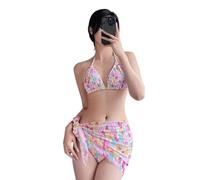 HOOLRZI Costume da bagno da donna con stampa floreale, 3 pezzi, costume da bagno con spacco e push-up da spiaggia, costume da bagno da donna con stampa floreale, costume da bagno push-up con copertura