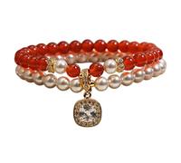 HOOLRZI Elegante doppio strato di perle in resina versatile styling leggero e confortevole design braccialetto ornamento perle in resina, Misura unica, come descritto