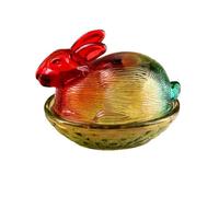 HOOLRZI Funzionale contenitore in vetro a forma di coniglio, con coperchio, perfetto per caramelle e decorazioni per la casa, decorazioni da tavola per feste di Pasqua, contenitore a forma di coniglio