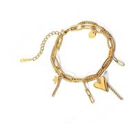 HOOLRZI Moderno bracciale rigido a doppio strato con ciondolo a forma di cuore, in acciaio inox, lunghezza regolabile, unisex, accessorio per uso quotidiano in acciaio, Misura unica, come descritto
