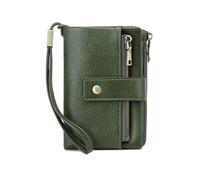 HOOLRZI Portafoglio con pochette a tre ante bloccante con finestra trasparente Borsa da viaggio in pelle da donna e portafoglio da donna con design a cinturino